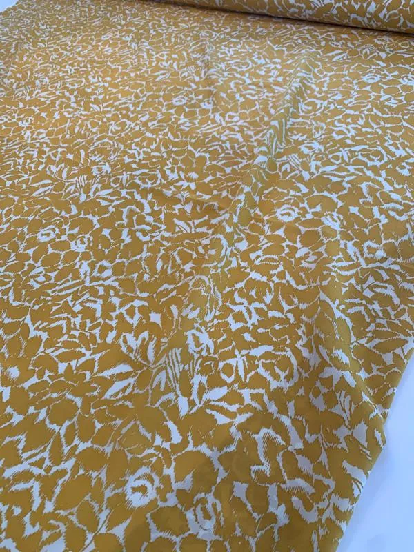Abstract Leaf Graphic Printed Silk Crepe de Chine - Mustard Gold / Off-White