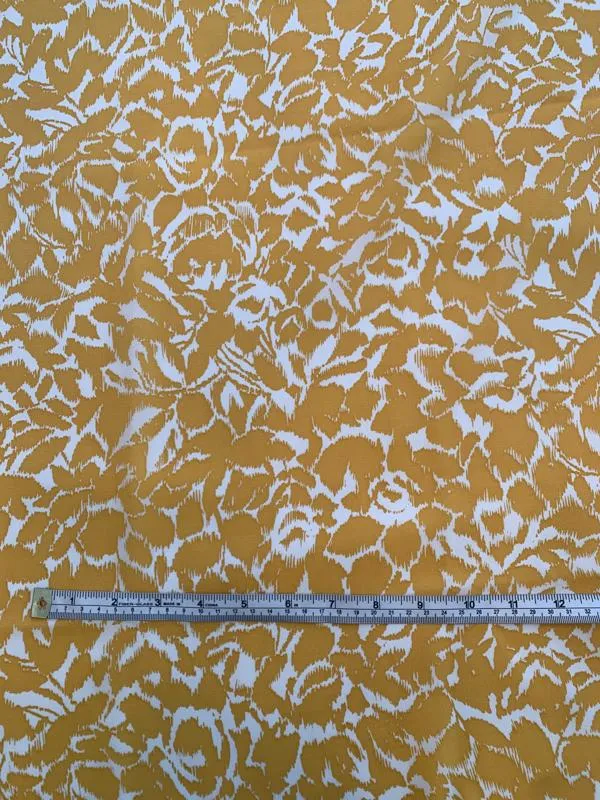 Abstract Leaf Graphic Printed Silk Crepe de Chine - Mustard Gold / Off-White