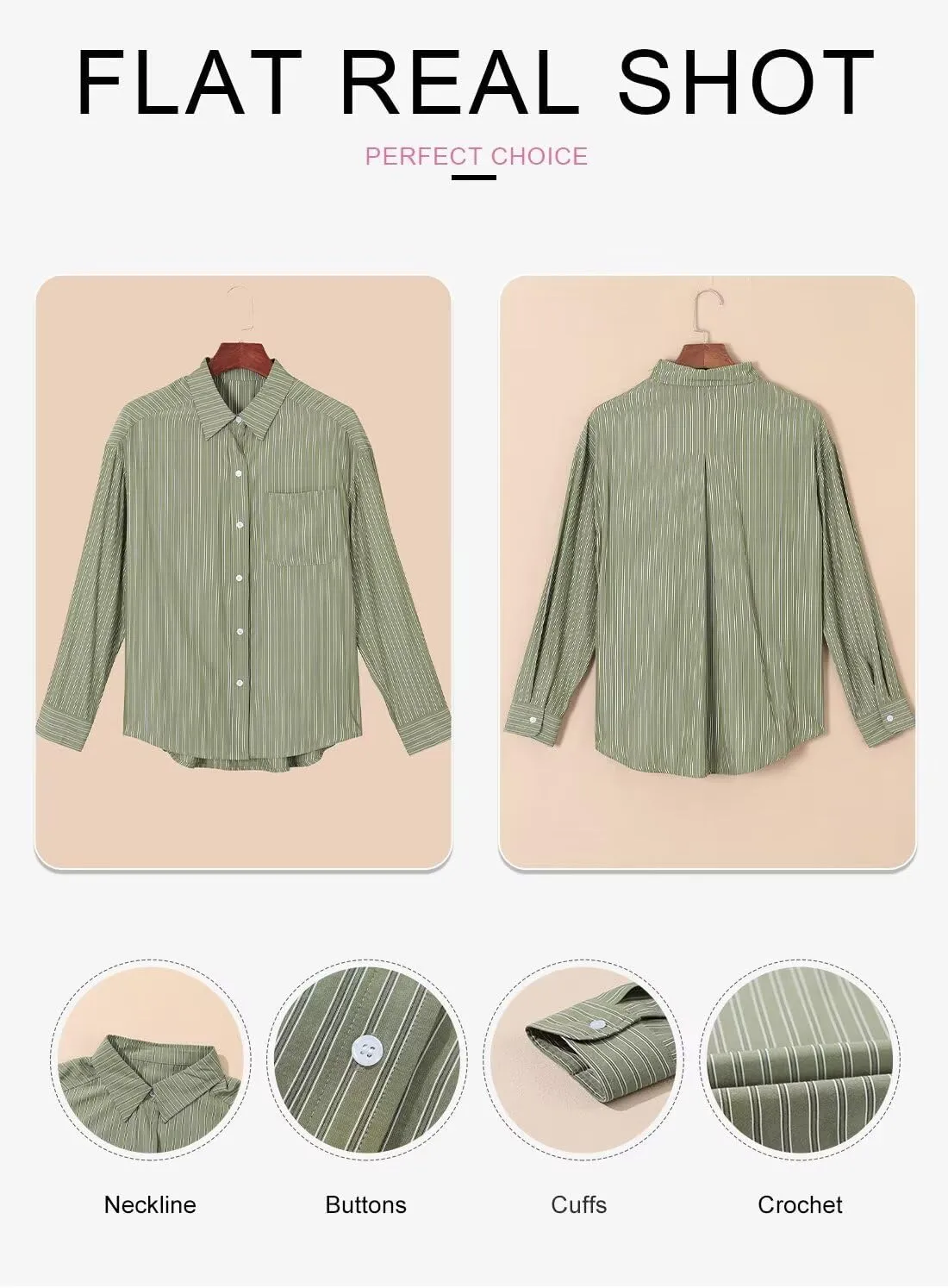 Astylish Women Blouses Oversized Striped Shirt Long Sleeve V Neck Button Down Work Tops