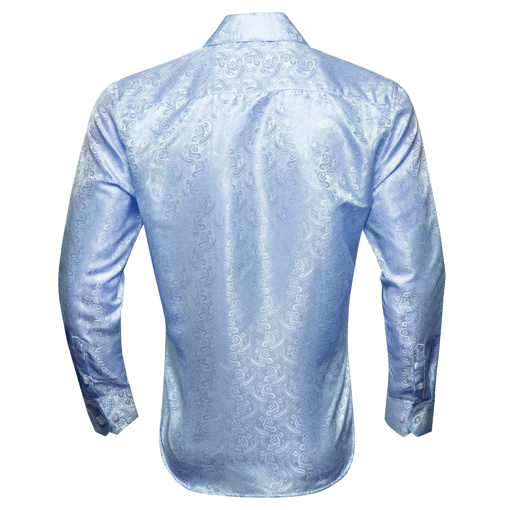 Baby Blue Paisley Pattern Silk Men's Long Sleeve Shirt