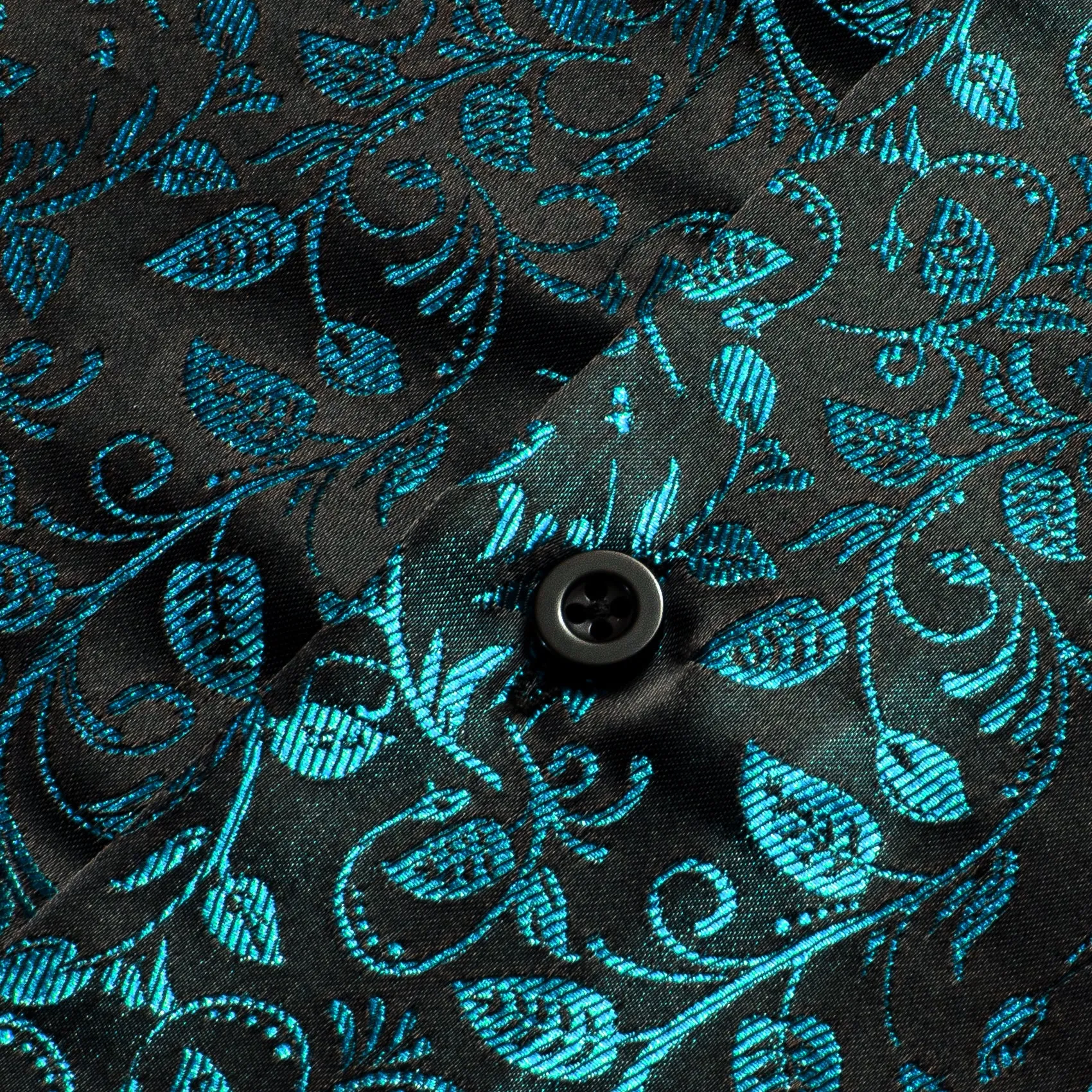 Black Lake Blue Floral Pattern Silk Men's Long Sleeve Shirt