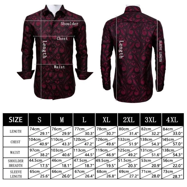 Black Lake Blue Floral Pattern Silk Men's Long Sleeve Shirt