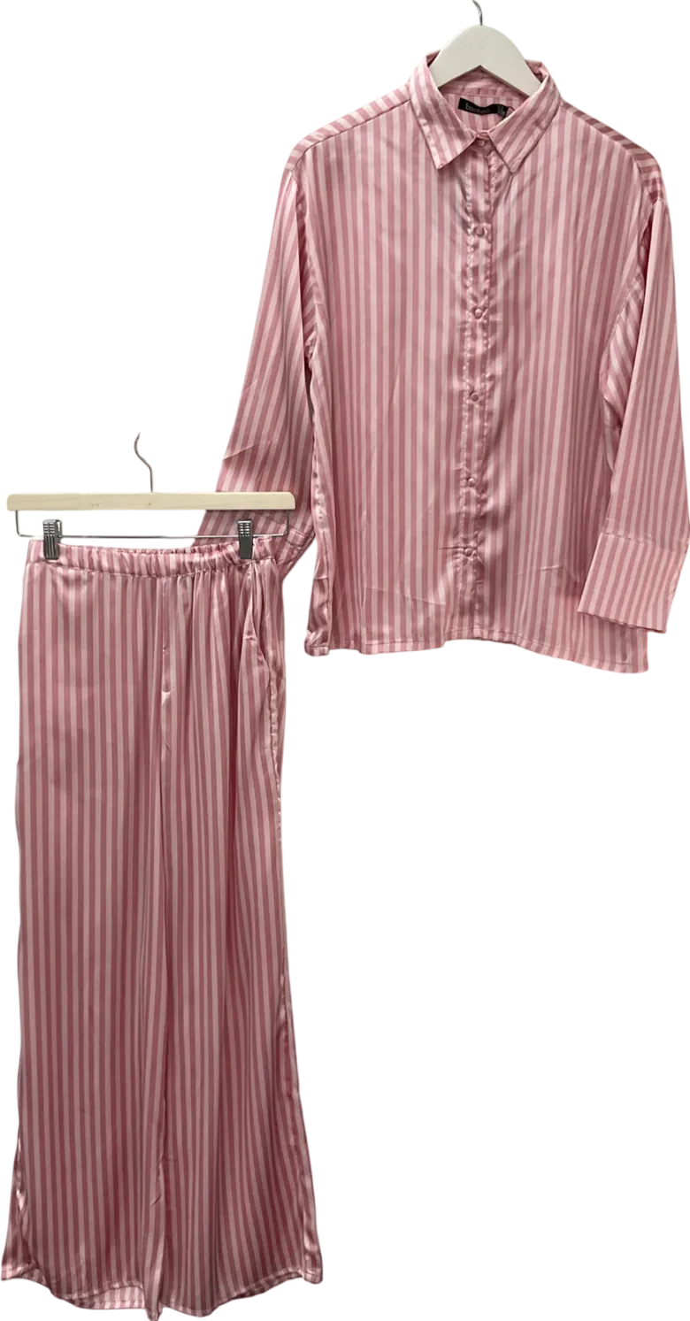 boohoo Oversized Pink Stripe Long Sleeve Shirt & Trousers Pyjama Set UK 8