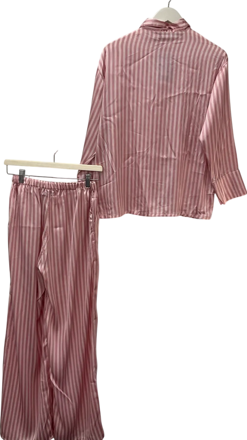 boohoo Oversized Pink Stripe Long Sleeve Shirt & Trousers Pyjama Set UK 8