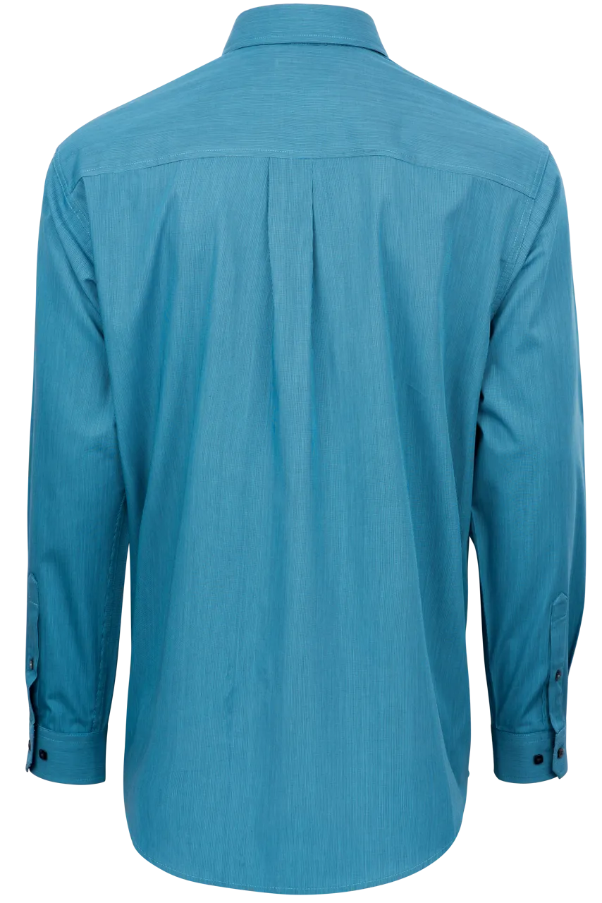 Cinch Micro Striped Button-Front Shirt - Turquoise