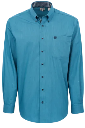 Cinch Micro Striped Button-Front Shirt - Turquoise