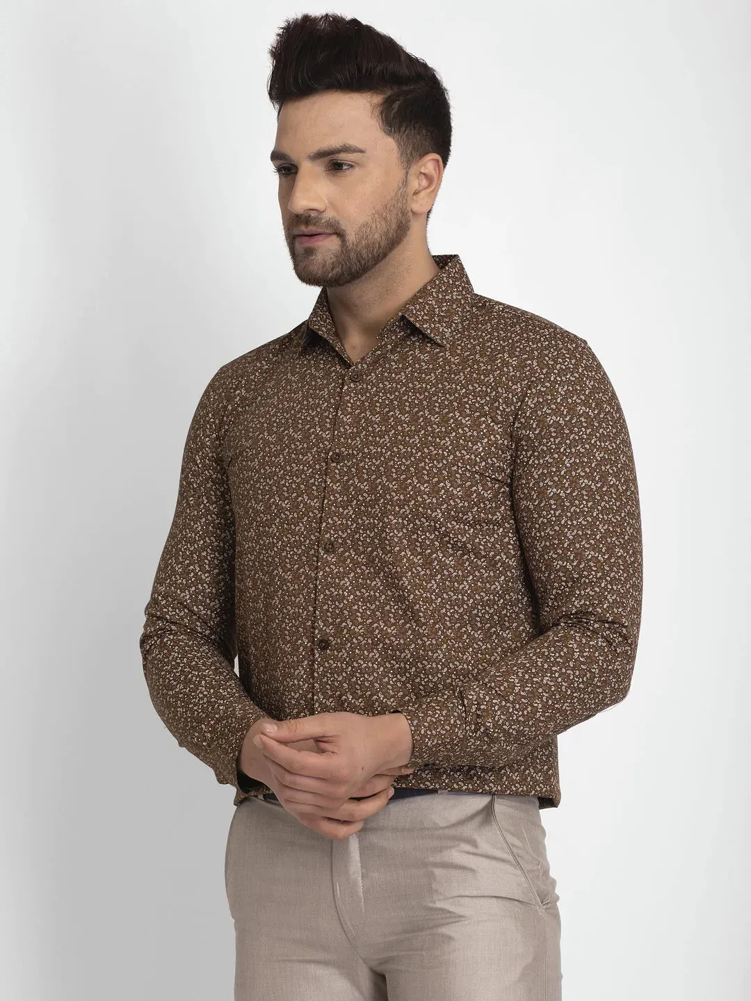Coffee Brown Printed Formal Shirt