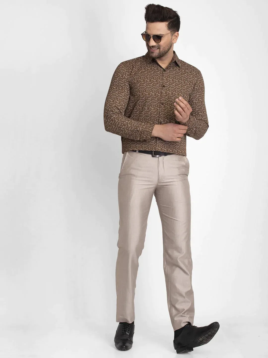 Coffee Brown Printed Formal Shirt