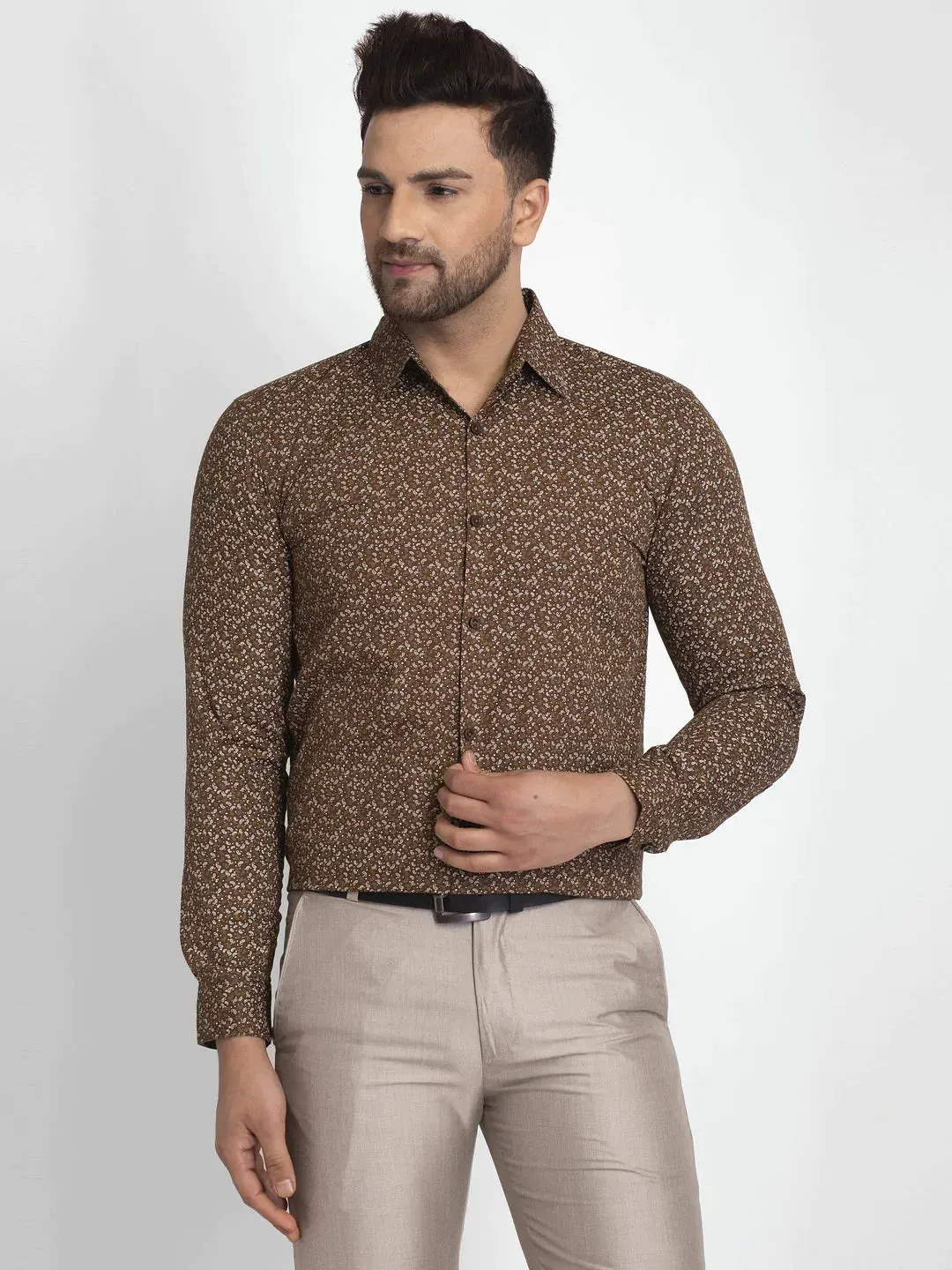 Coffee Brown Printed Formal Shirt
