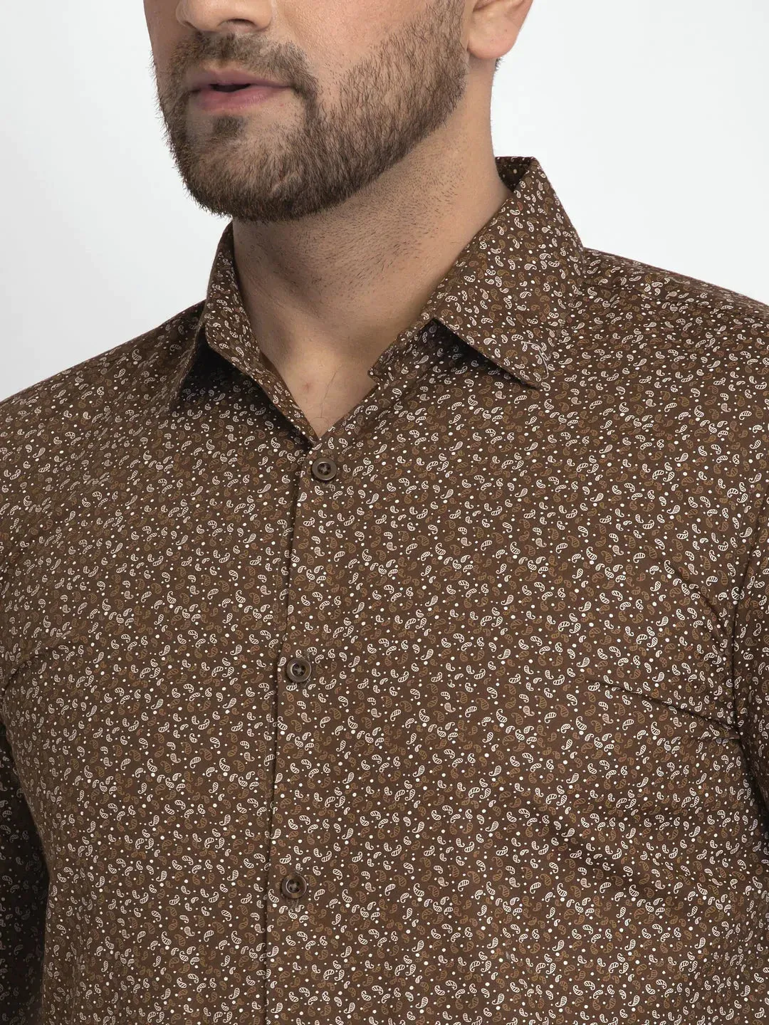 Coffee Brown Printed Formal Shirt
