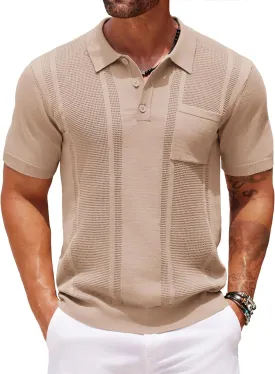 COOFANDY Knit Polo Shirts for Men Short Sleeve Textured Polo Shirt Slim Fit Summer Collared T Shirt with Pocket