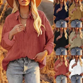 Corduroy lapel top pullover loose solid color shirt jacket