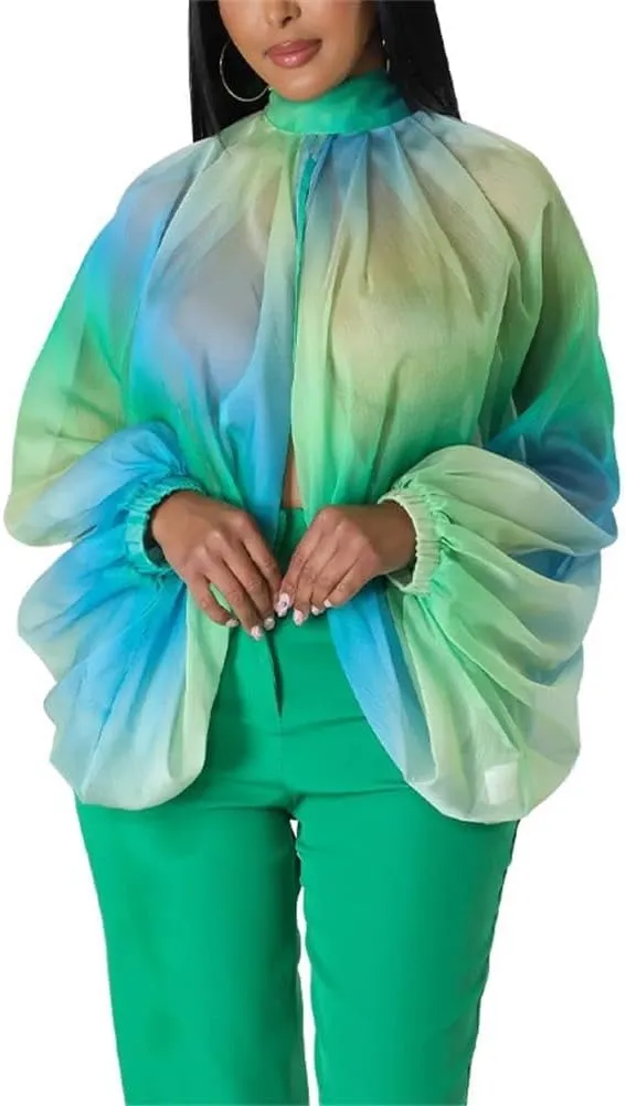 cu4eve Chiffon Blouses for Women Summmer Sexy Open Back Sheer See Through Tie Batwing Sleeve Tops Tunic Shirts