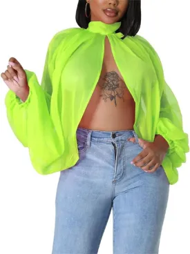 cu4eve Chiffon Blouses for Women Summmer Sexy Open Back Sheer See Through Tie Batwing Sleeve Tops Tunic Shirts
