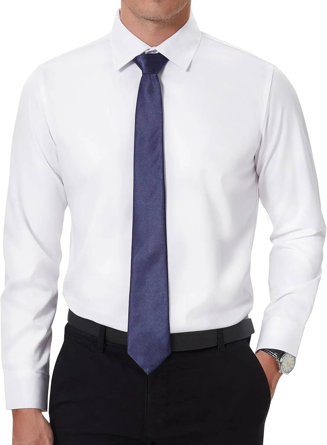 DEMEANOR Stain Shield Dress Shirts for Men Slim Fit Button Down Dress Shirts Long Sleeve Shirt Formal Business Stretch
