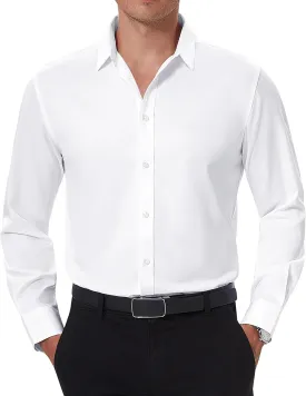 DEMEANOR Stain Shield Dress Shirts for Men Slim Fit Button Down Dress Shirts Long Sleeve Shirt Formal Business Stretch