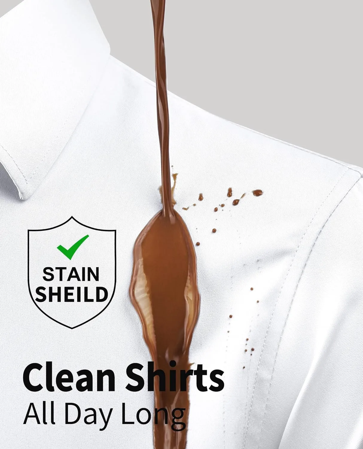 DEMEANOR Stain Shield Dress Shirts for Men Slim Fit Button Down Dress Shirts Long Sleeve Shirt Formal Business Stretch