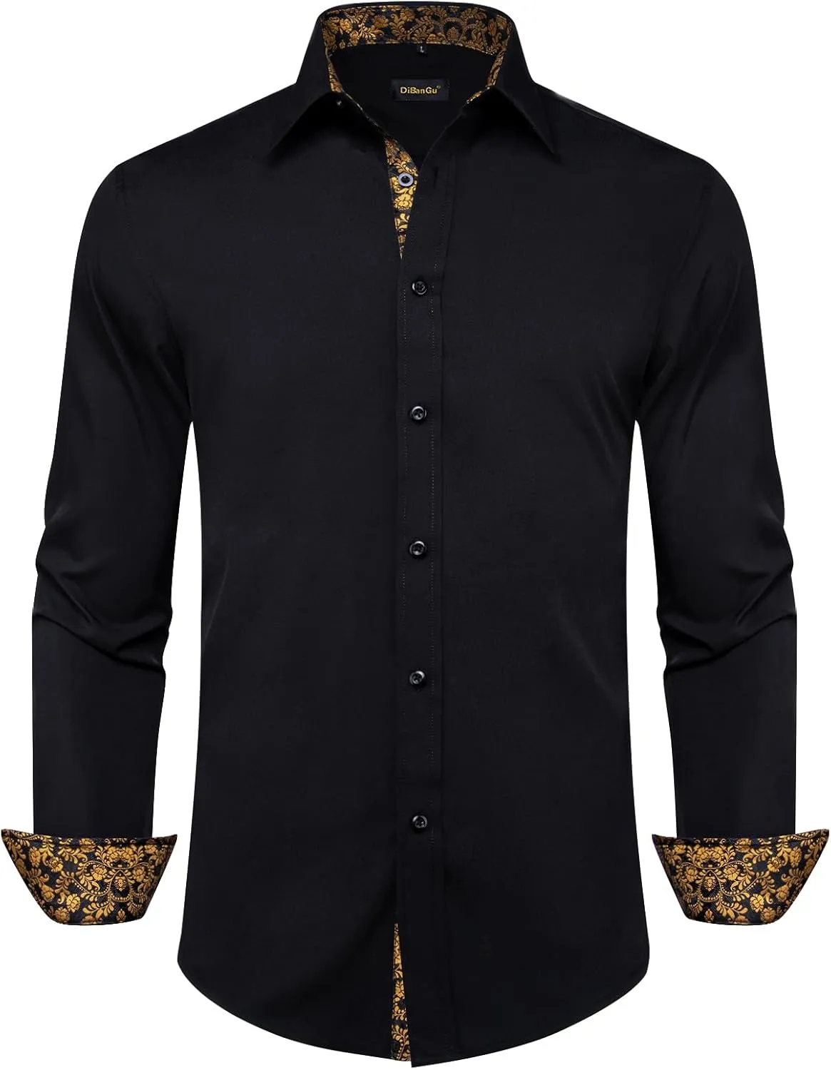 DiBanGu Mens Stretch Dress Shirt Long Sleeve Button Down Shirt Cotton Business Casual Shirts with Inner Contrast Wedding Prom