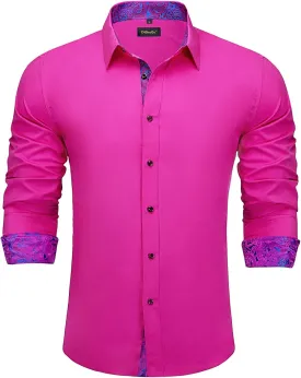DiBanGu Mens Stretch Dress Shirt Long Sleeve Button Down Shirt Cotton Business Casual Shirts with Inner Contrast Wedding Prom