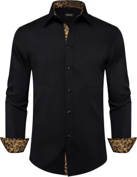 DiBanGu Mens Stretch Dress Shirt Long Sleeve Button Down Shirt Cotton Business Casual Shirts with Inner Contrast Wedding Prom