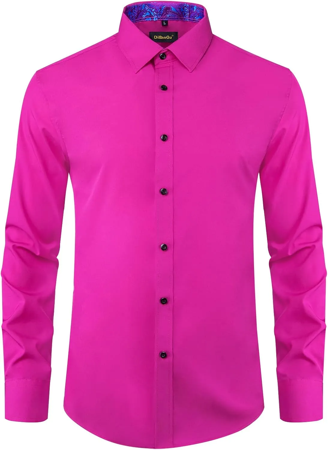 DiBanGu Mens Stretch Dress Shirt Long Sleeve Button Down Shirt Cotton Business Casual Shirts with Inner Contrast Wedding Prom