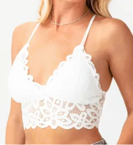 Floral Lace Criss-cross White Bralette