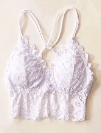 Floral Lace Criss-cross White Bralette