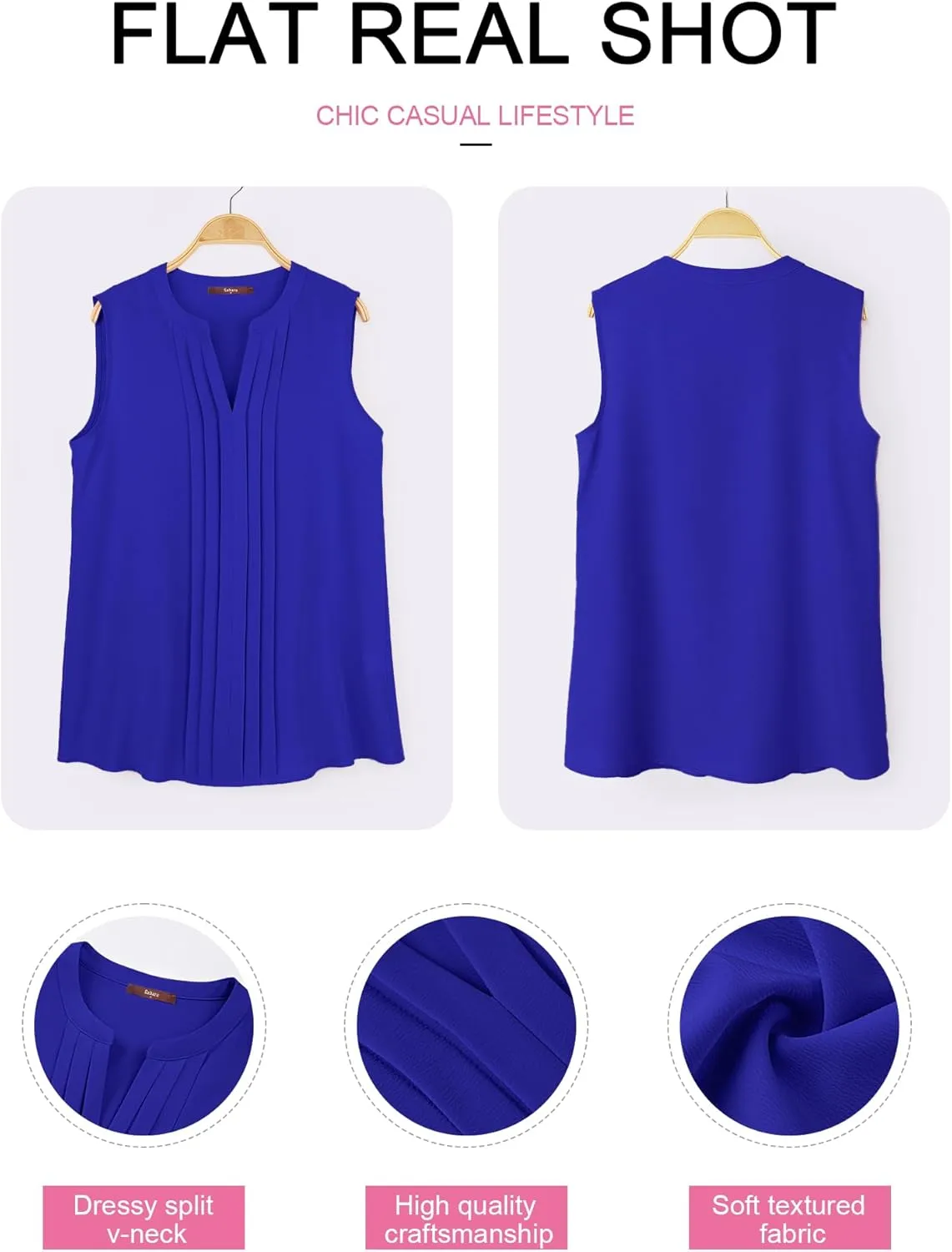 Gaharu Sleeveless Chiffon Tank Tops for Women Dressy V Neck Blouses Work Pleated Shirt