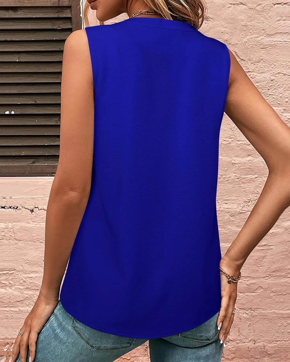 Gaharu Sleeveless Chiffon Tank Tops for Women Dressy V Neck Blouses Work Pleated Shirt