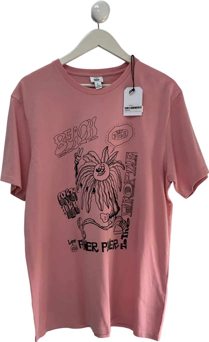 Lee X Hey Dude Pink Printed T-shirt UK L