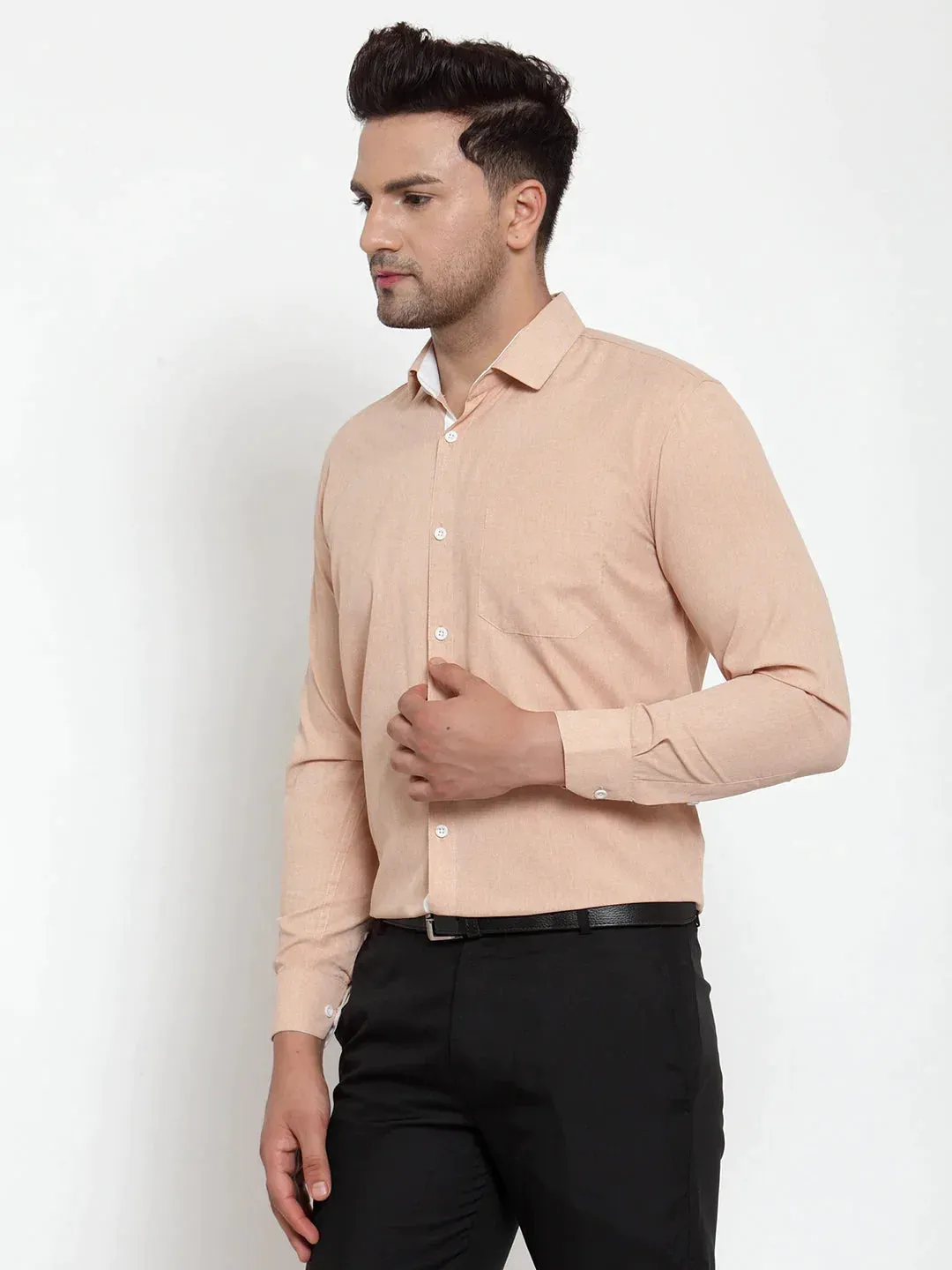 Light-Brown Formal Shirt With White Detailing