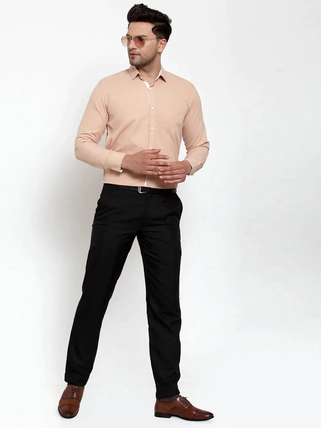 Light-Brown Formal Shirt With White Detailing