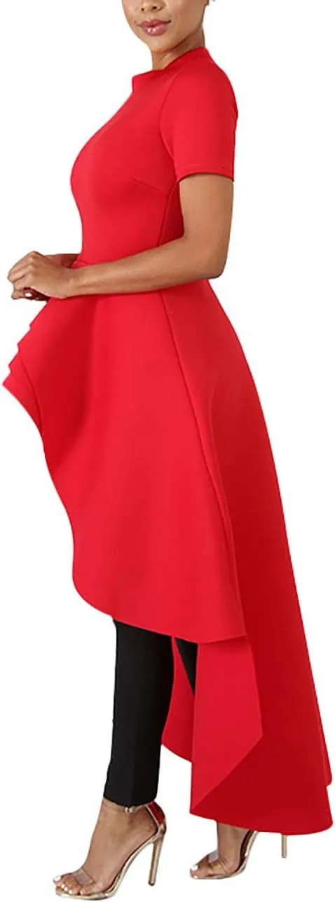 Lrady Womens Casual Shirt Dress High Low Irregular Ruffle Hem Blouse Asymmetrical Peplum Long Tunic Tops
