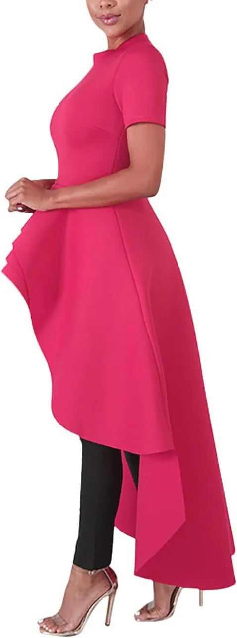 Lrady Womens Casual Shirt Dress High Low Irregular Ruffle Hem Blouse Asymmetrical Peplum Long Tunic Tops