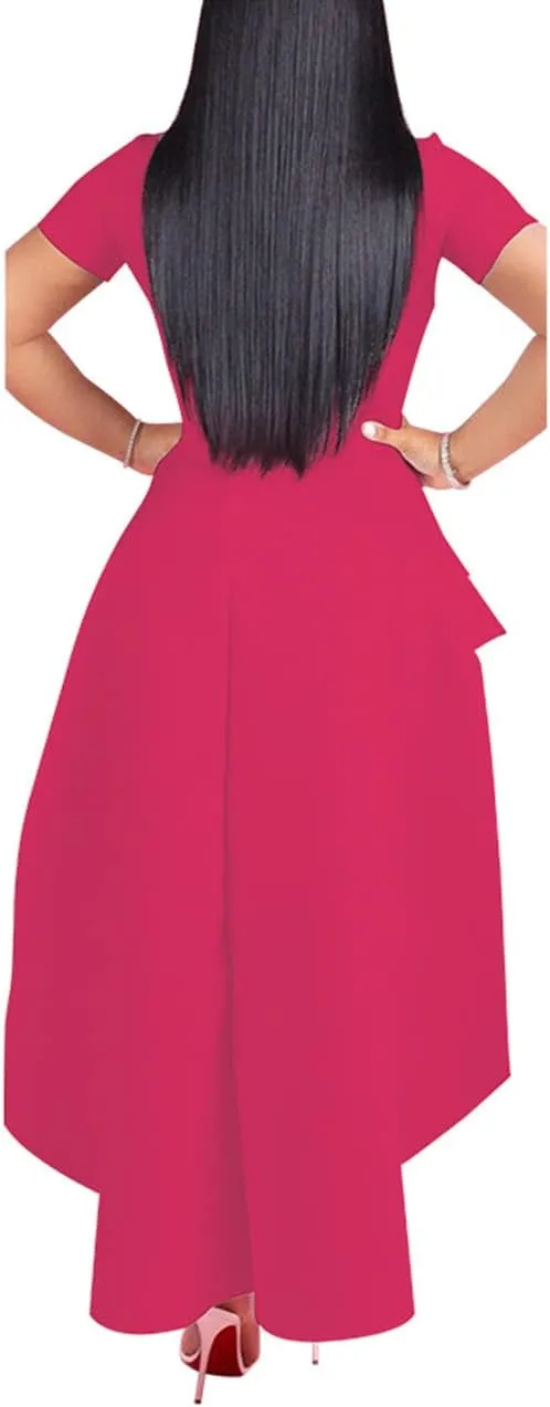 Lrady Womens Casual Shirt Dress High Low Irregular Ruffle Hem Blouse Asymmetrical Peplum Long Tunic Tops