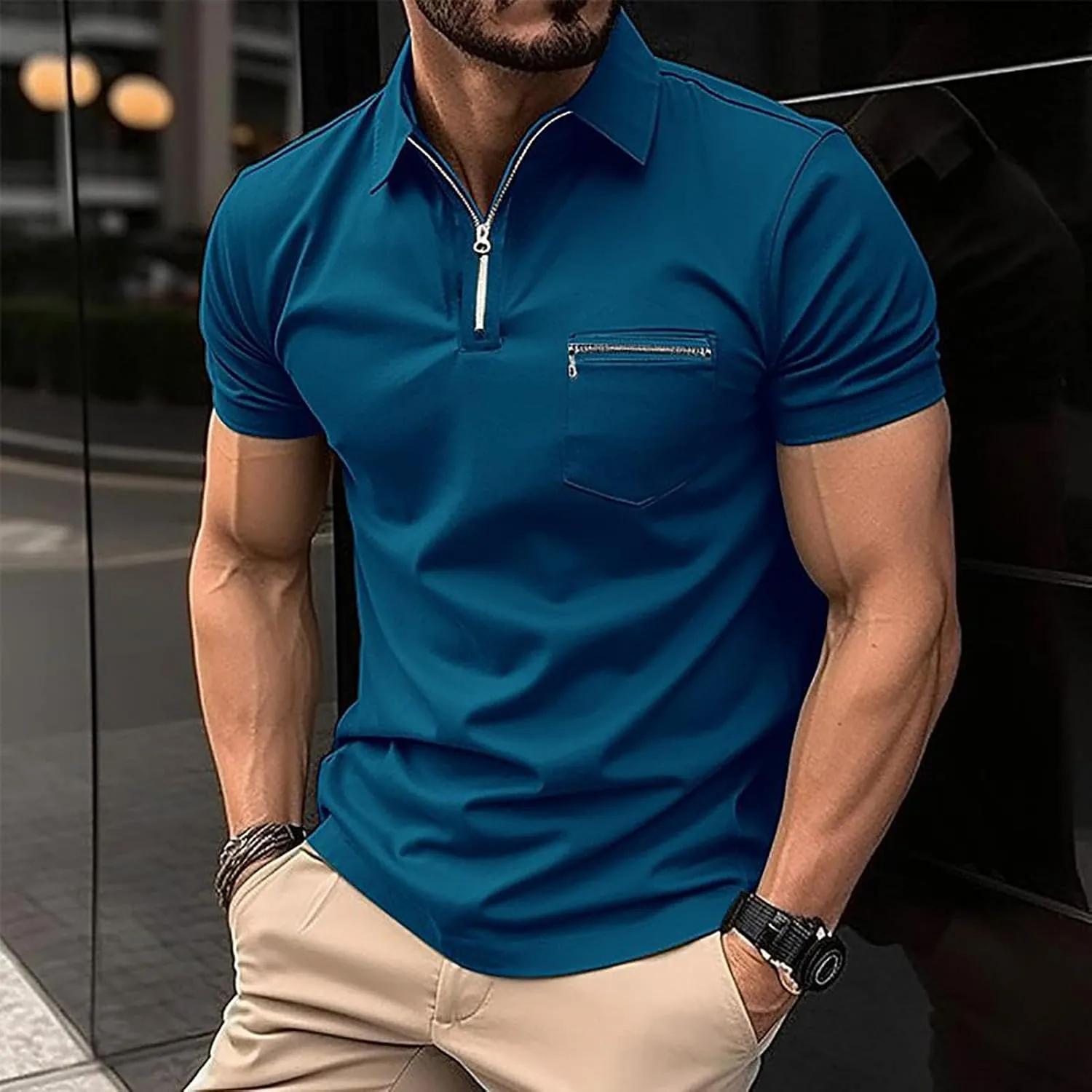Mens Classic Polo Shirt Casual Short Sleeve Plaid Splice T-Shirts Regular-Fit Business&Golf Polo Shirts