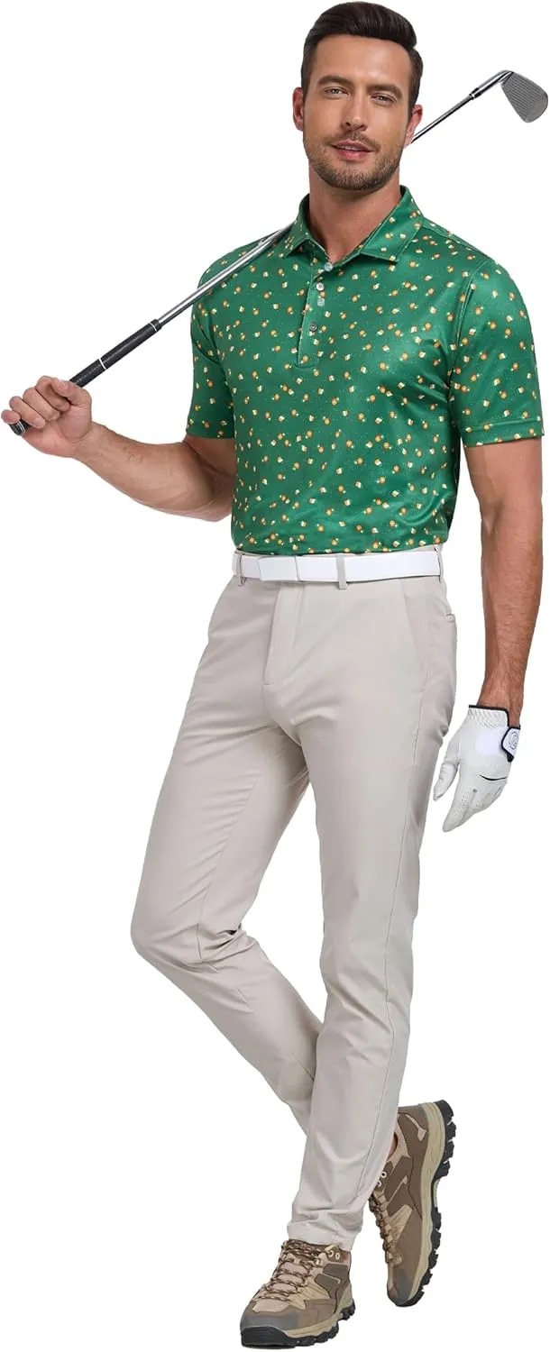 Mens Golf Shirts Short Sleeve Print Dry Fit Moisture Wicking Performance Polo Shirt