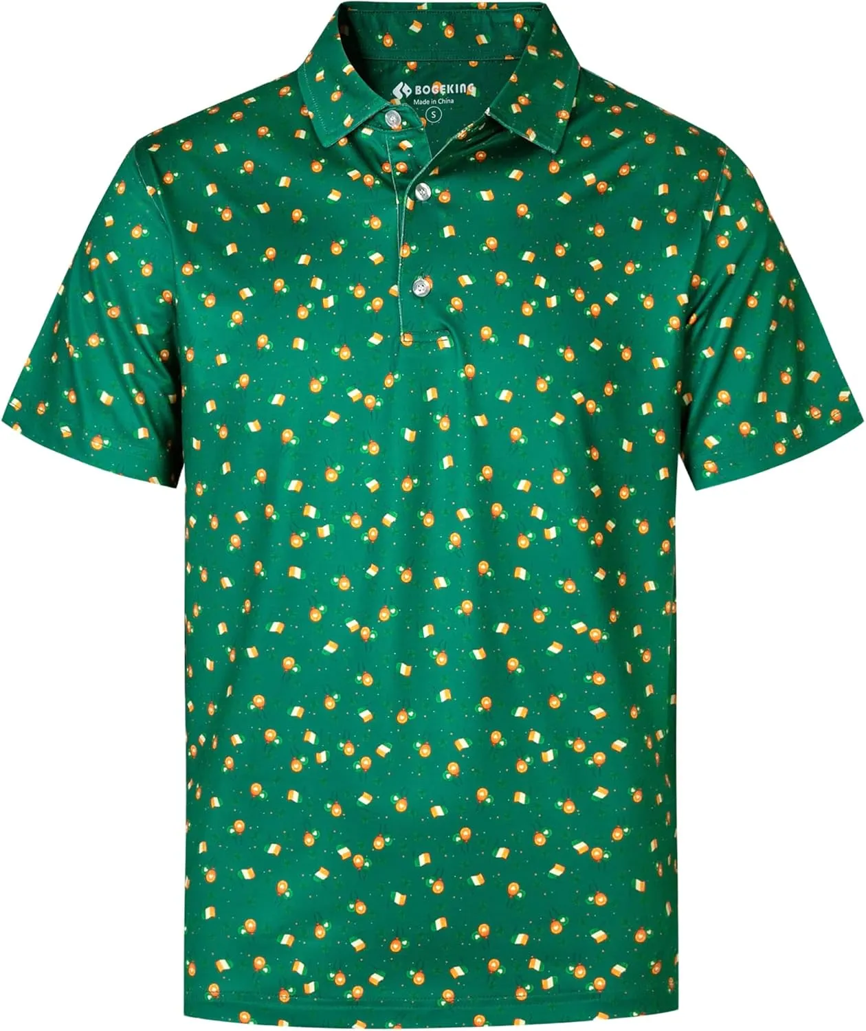 Mens Golf Shirts Short Sleeve Print Dry Fit Moisture Wicking Performance Polo Shirt