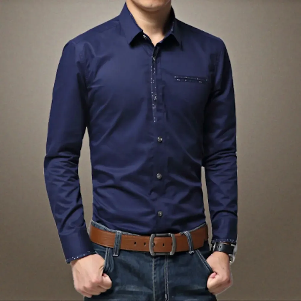 Men's Stylish Button-Up Shirt with Modern Pocket and Cuff Features