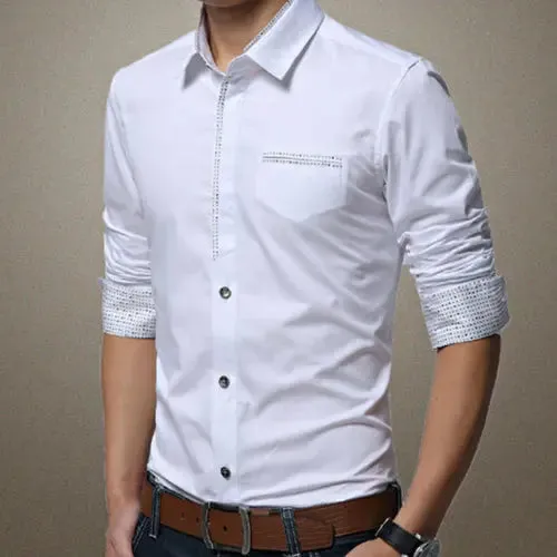 Men's Stylish Button-Up Shirt with Modern Pocket and Cuff Features