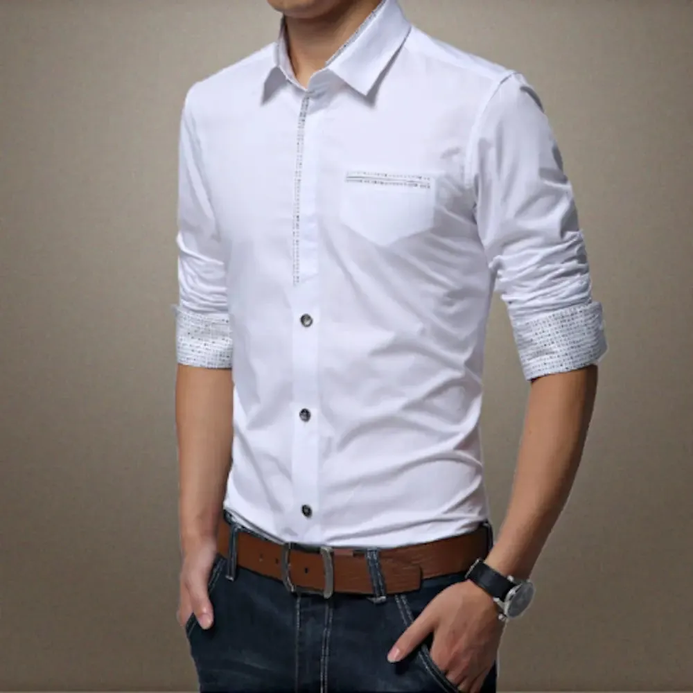 Men's Stylish Button-Up Shirt with Modern Pocket and Cuff Features