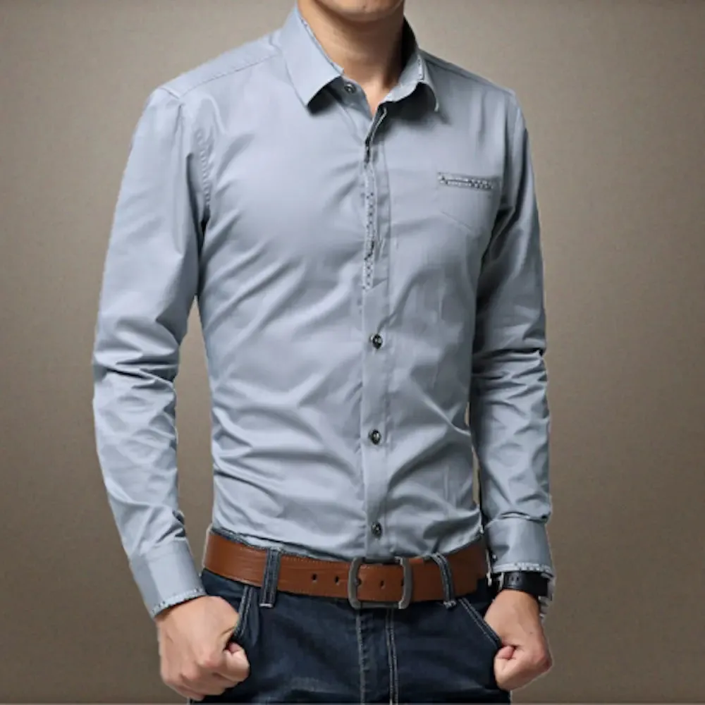 Men's Stylish Button-Up Shirt with Modern Pocket and Cuff Features