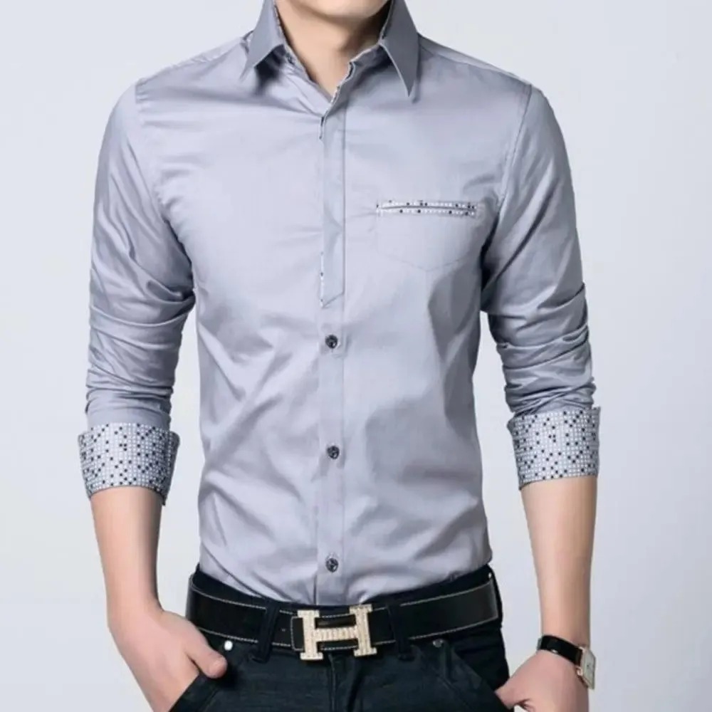 Men's Stylish Button-Up Shirt with Modern Pocket and Cuff Features