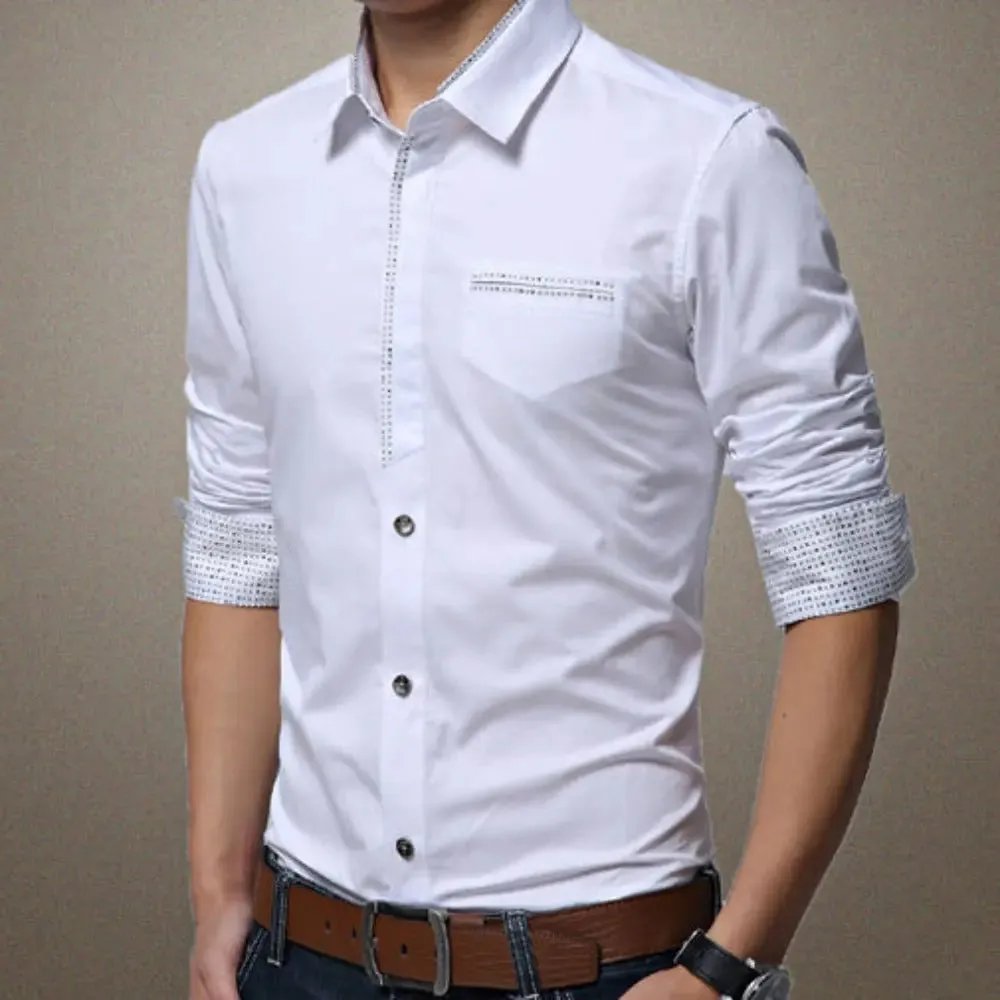 Men's Stylish Button-Up Shirt with Modern Pocket and Cuff Features