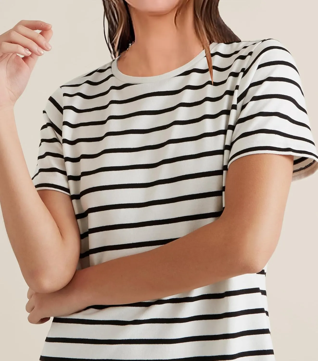 MITILLY Women's Casual Summer T Shirt Dress 2025 Striped Loose Short Sleeve Tunic Dress with Pockets