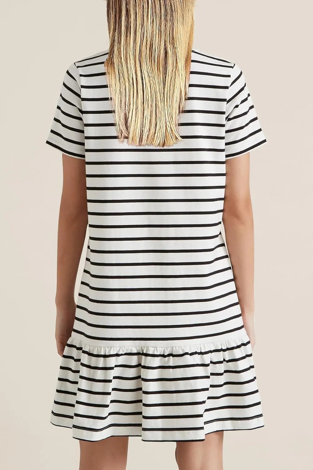 MITILLY Women's Casual Summer T Shirt Dress 2025 Striped Loose Short Sleeve Tunic Dress with Pockets