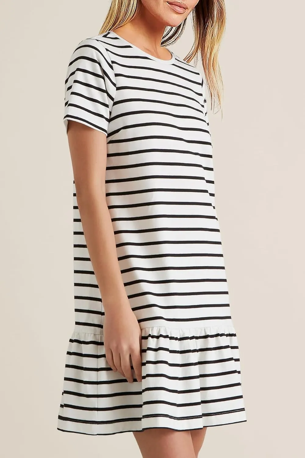 MITILLY Women's Casual Summer T Shirt Dress 2025 Striped Loose Short Sleeve Tunic Dress with Pockets