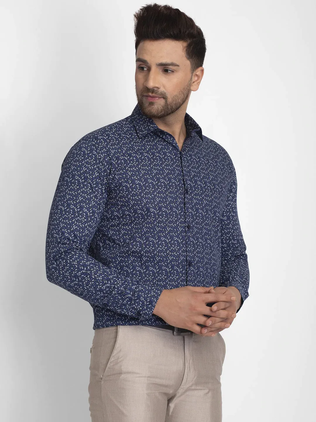 Navy Blue Printed Formal Shirt