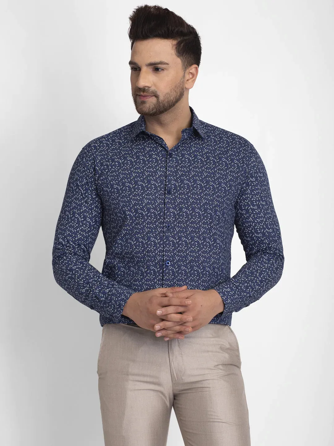 Navy Blue Printed Formal Shirt
