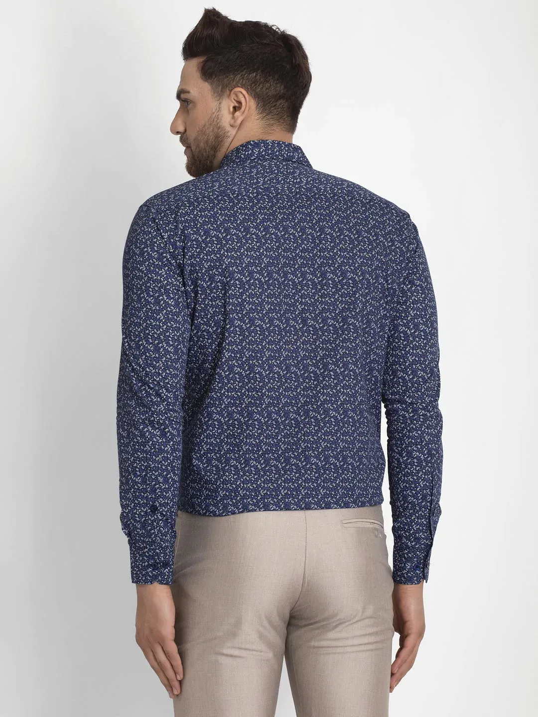 Navy Blue Printed Formal Shirt